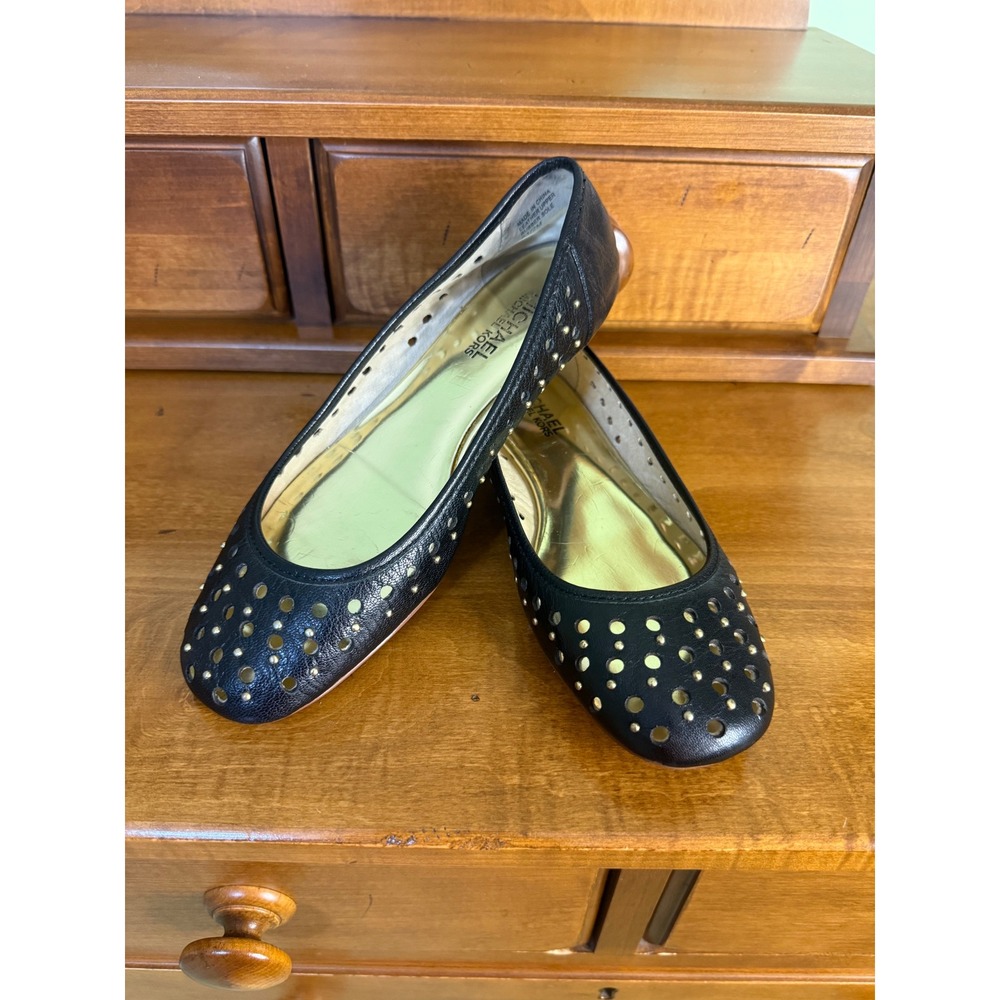Michael Kors Black Leather Perforated Studded Ballet Flats Shoes 6.5M business